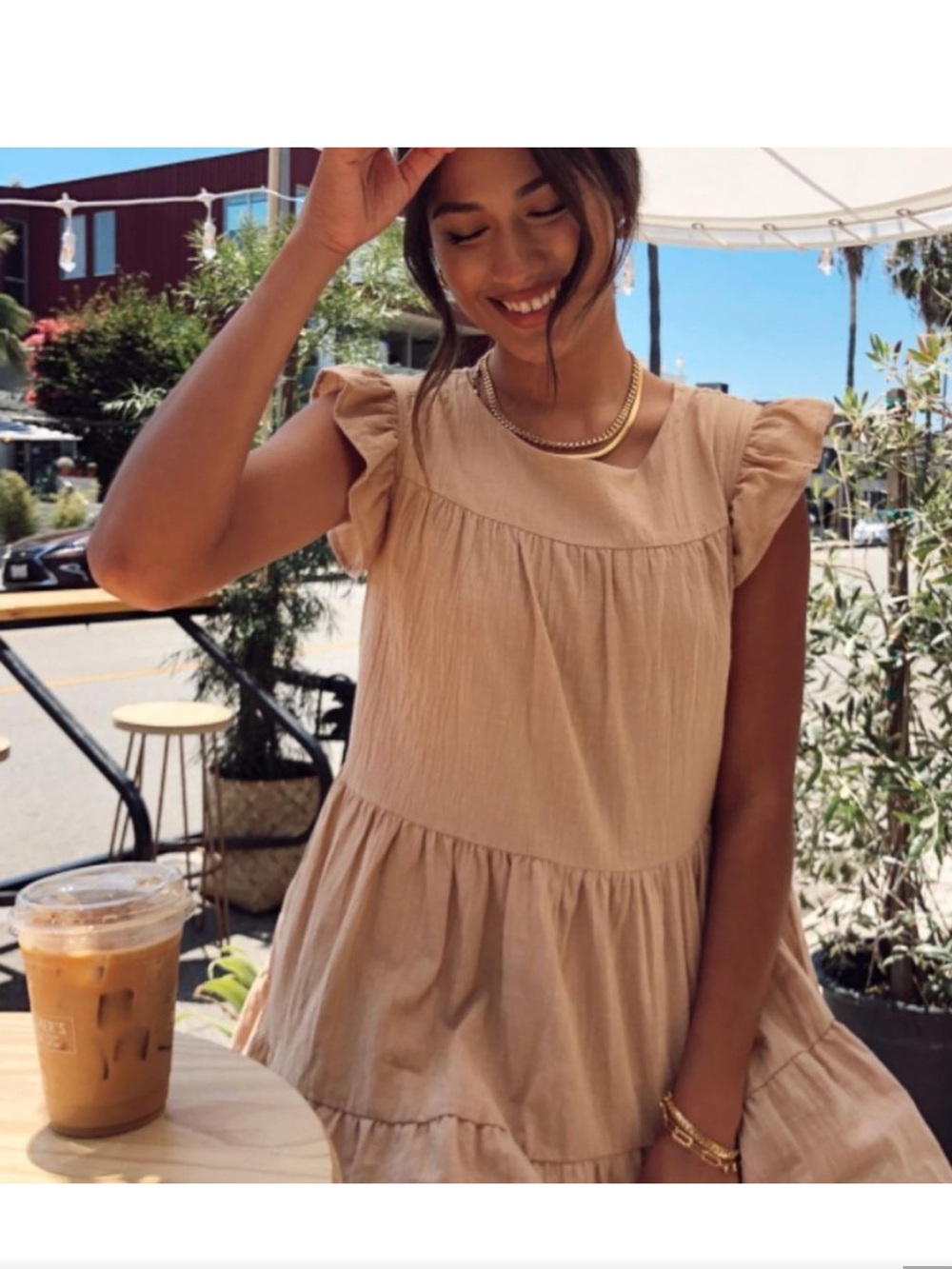 12th Tribe Coastal Town Soft Taupe Tiered Babydoll Dress